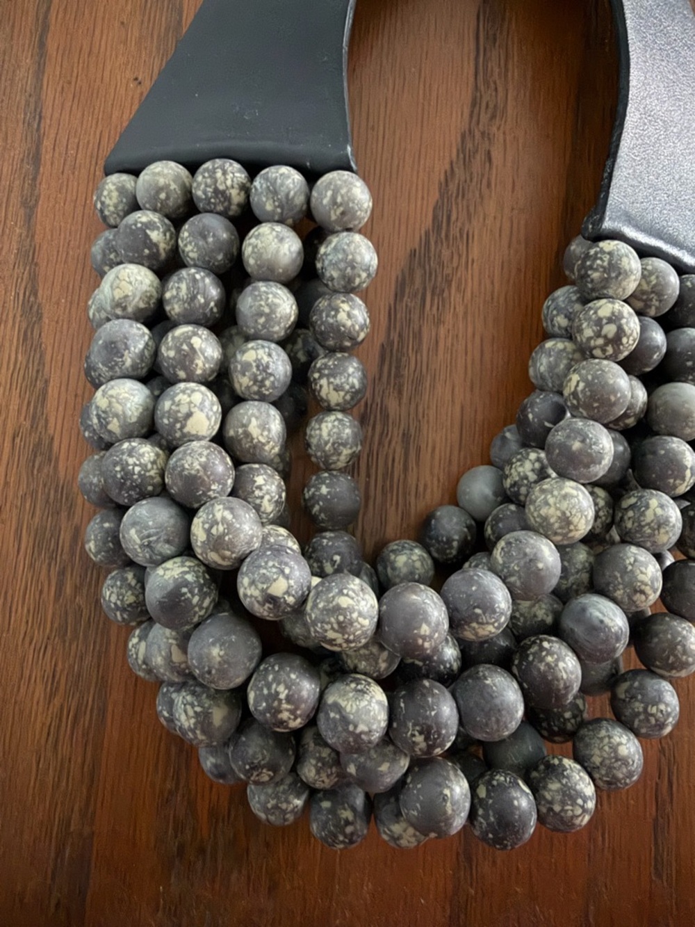 Fairchild Baldwin Multi-Strand Black/Grey Stone Bead Necklace - Chunky Statement - Picture 2 of 5